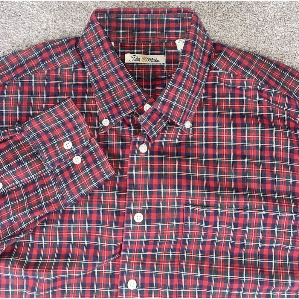 VTG Peter Millar Gingham Plaid Flannel Shirt Red/Green/Blue Mens XL Relaxed Fit‎